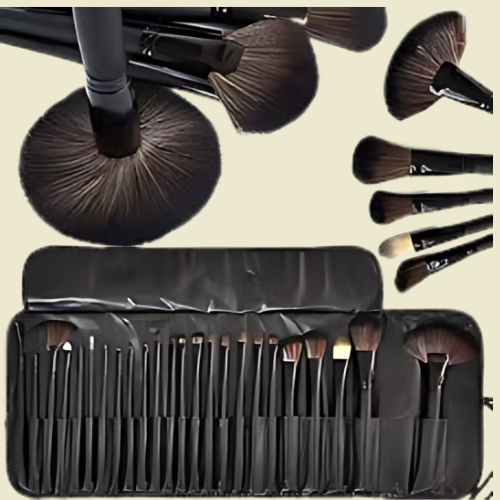 24 Piece Makeup Brush Set With Leather Pouch